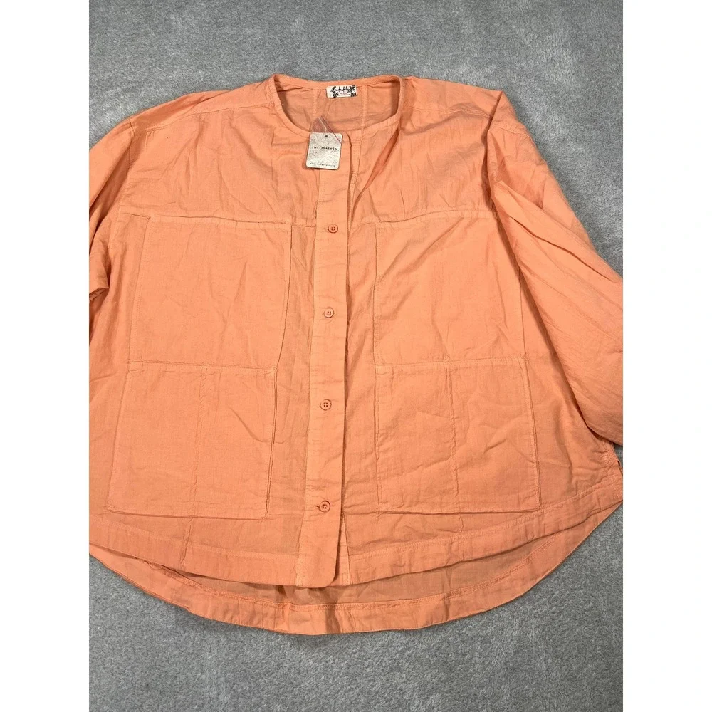Free People Intimately Golden Hour House Shirt Melon Orange Cotton‎ Small NEW